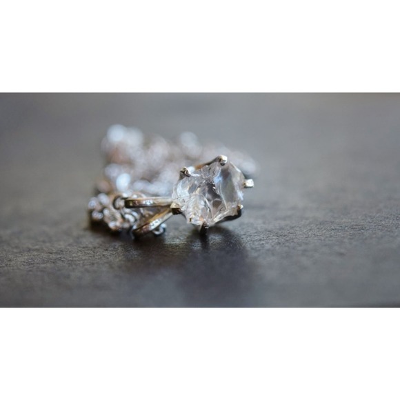Sterling Silver Raw Diamond Necklace, Rough Diamond Necklace - Picture 1 of 4